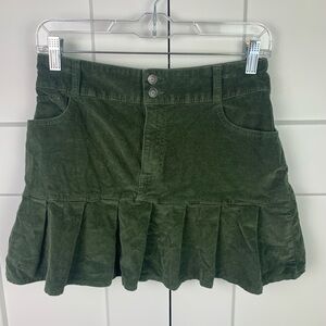 Hollister SMALL Schoolgirl Pleated Micro Mini Skirt GREEN CORDUROY Y2K Preppy
